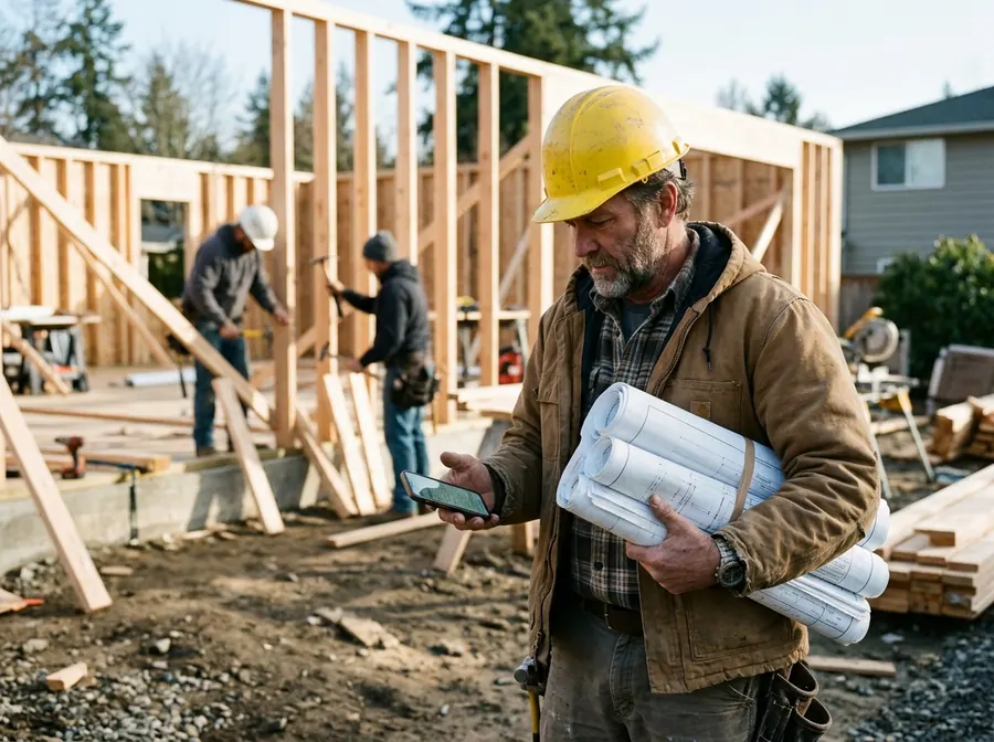 Foreman reviewing plans on site