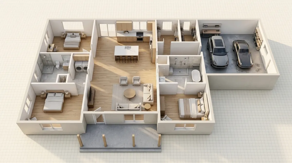 3D floor plan generated from the drawing